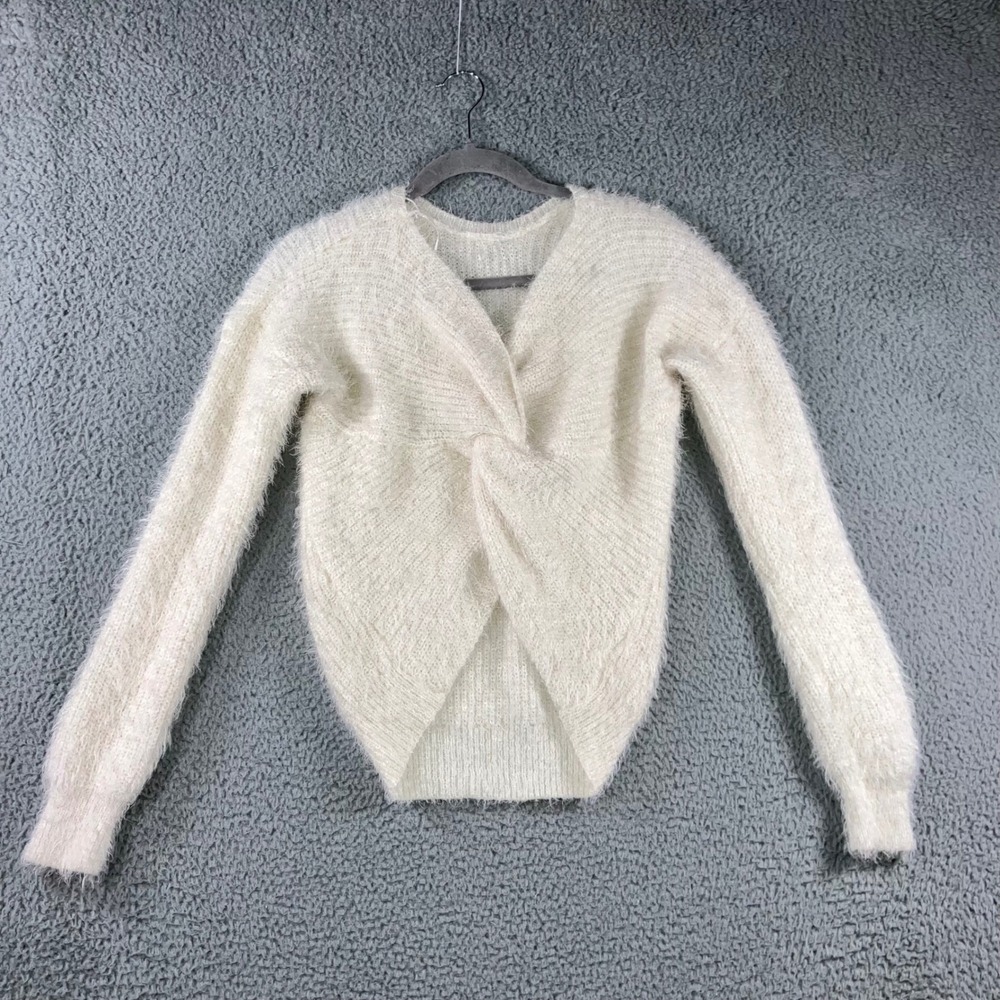 Hippie Rose Fuzzy‎ Knit Sweater Women XS Twist Front Pullover Cozy Soft Chic